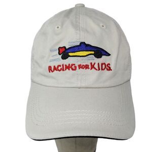 Racing for Kids Mens Strapback Hat Beige Adjustable Embroidered Car Logo